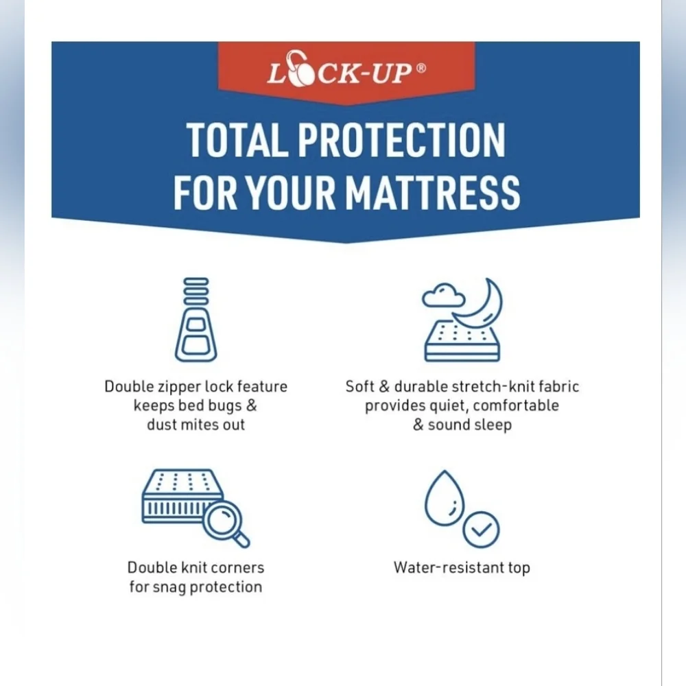 JT Eaton Lock-Up Queen Size White Stretch-Knit Polyester Matress Encasement...